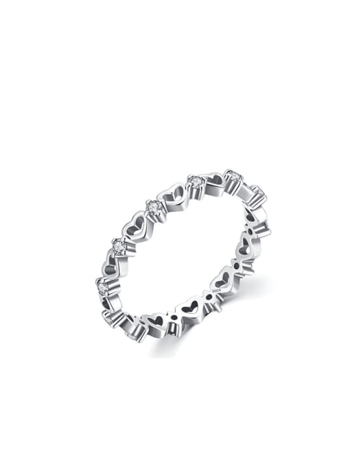 MODN 925 Sterling Silver Cubic Zirconia Heart Minimalist Band Ring 0