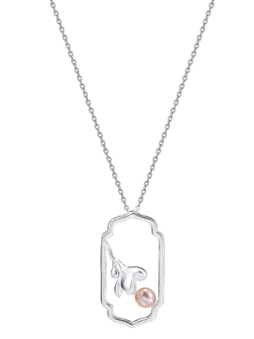 SILVER MI 925 Sterling Silver Imitation Pearl Flower Minimalist Necklace 0
