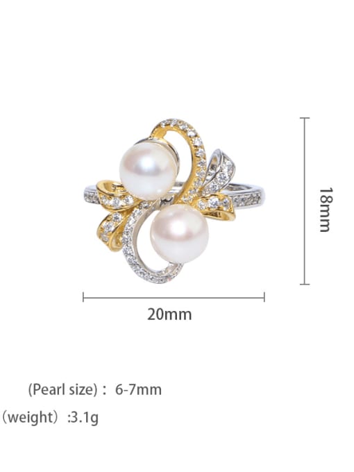 RAIN Brass Freshwater Pearl Flower Luxury Band Ring 2