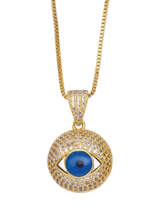 blue Brass Cubic Zirconia Evil Eye Vintage Necklace
