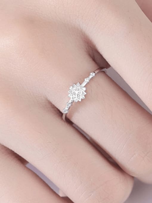 CCUI 925 Sterling Silver Cubic Zirconia Flower Dainty Band Ring 1
