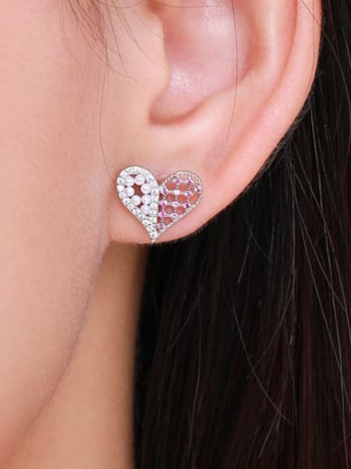 MODN 925 Sterling Silver Imitation Pearl Heart Minimalist Stud Earring 1