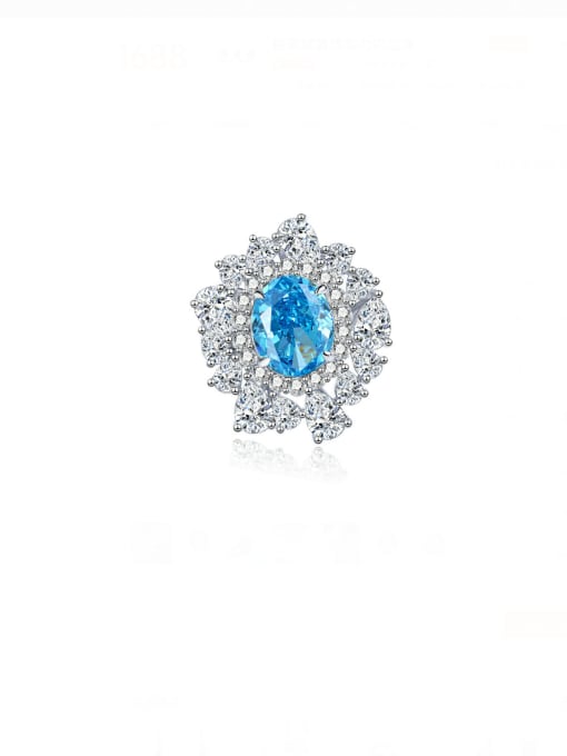 FDJZ 094 Sea Blue 925 Sterling Silver High Carbon Diamond Irregular Luxury Cocktail Ring