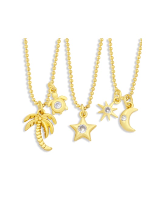 CC Brass Rhinestone Star Moon Minimalist Necklace