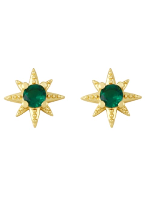 green Brass Cubic Zirconia Star Minimalist Stud Earring