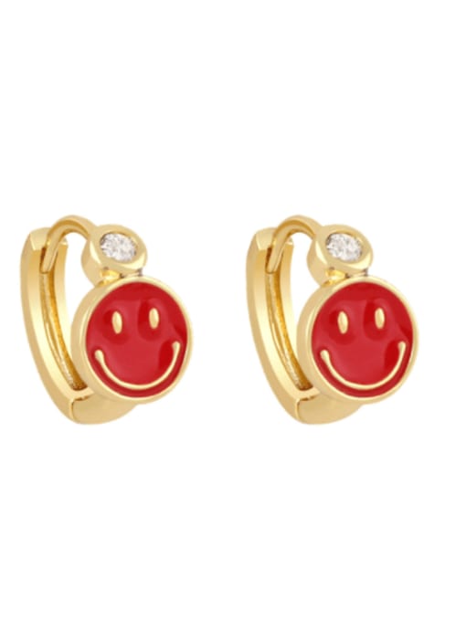 red Brass Enamel Smiley Minimalist Huggie Earring
