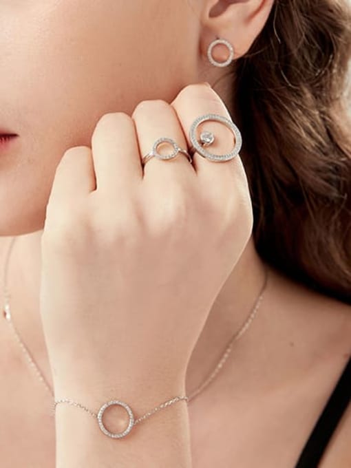 MODN 925 Sterling Silver Cubic Zirconia Minimalist Geometric  Earring Bracelet and Necklace Set 2