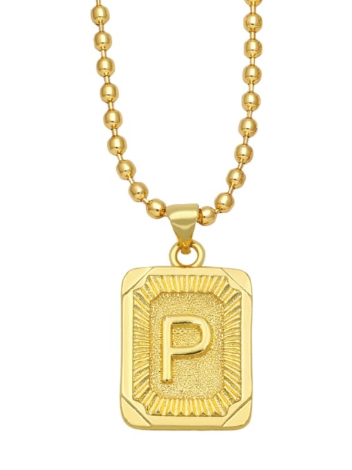 P Brass Letter Vintage Geometry Pendant Necklace