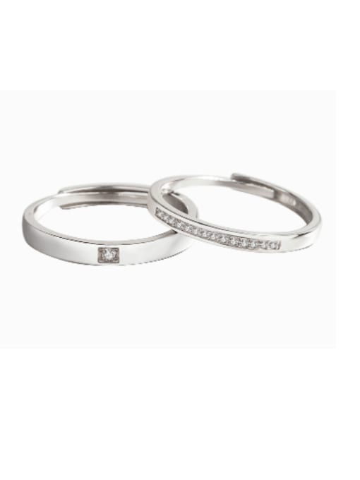 HAHN 925 Sterling Silver Irregular Minimalist Couple Ring 0