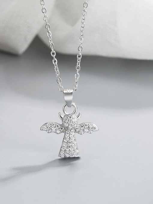 HAHN 925 Sterling Silver Cubic Zirconia Angel Cute Necklace 0