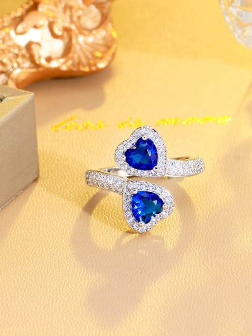 blue Brass Cubic Zirconia Heart Luxury Band Ring