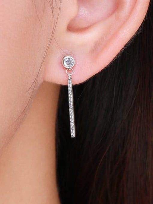 MODN 925 Sterling Silver Cubic Zirconia Geometric Tassel  Minimalist Drop Earring 1