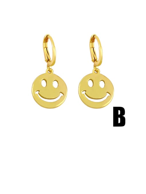 B Brass Hollow Smiley Minimalist Huggie Earring