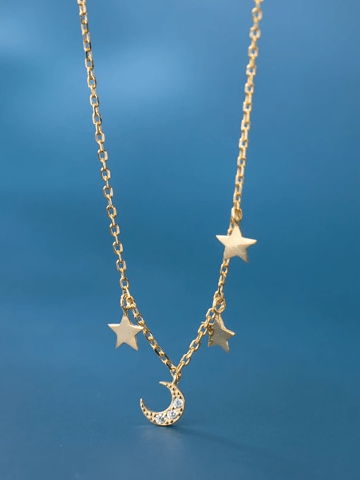 Gold 925 Sterling Silver Cubic Zirconia Star Minimalist Necklace