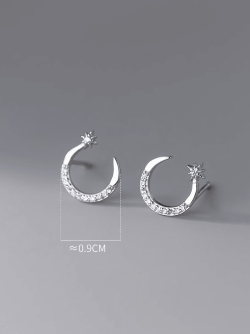 Rosh 925 Sterling Silver Cubic Zirconia Moon Minimalist Stud Earring 2