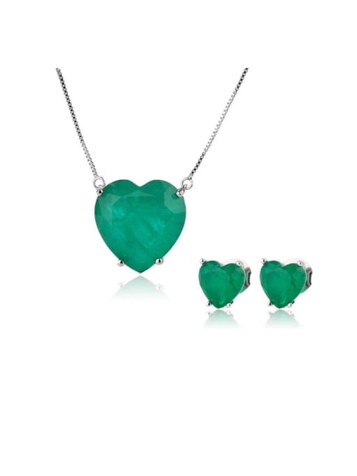 ROSS Copper  Vintage Heart Glass Stone Earring and Necklace Set 0