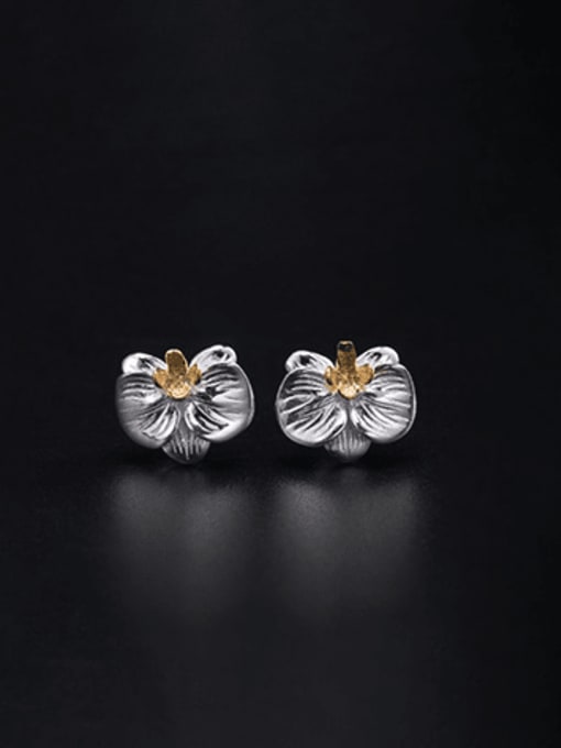 SILVER MI 925 Sterling Silver Flower Vintage Stud Earring 0