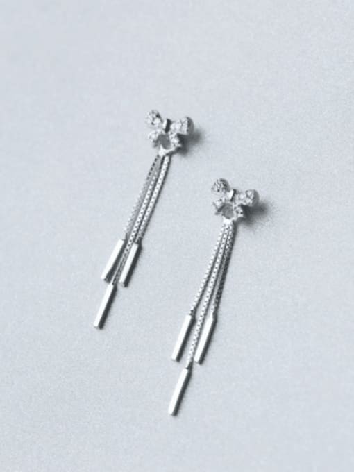 Rosh 925 Sterling Silver Cubic Zirconia Bowknot Minimalist Threader Earring 0