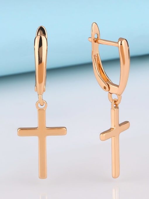 CC Brass Cross Minimalist Huggie Earring
