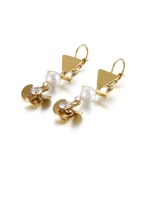gold brown Titanium Imitation Pearl Geometric Vintage Drop Earring
