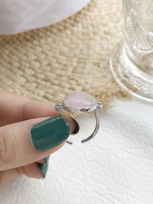 Boomer Cat 925 Sterling Silver  Pink Round  Crystal  Minimalist Free Size Midi Ring 3