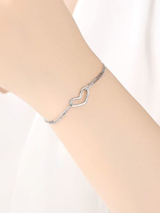 CCUI 925 Sterling Silver  Minimalist  Heart Link Bracelet 1
