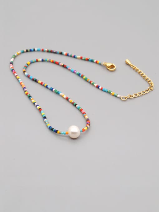 ZZ N200055A Stainless steel Freshwater Pearl Multi Color Miyuki Bead Bohemia Necklace