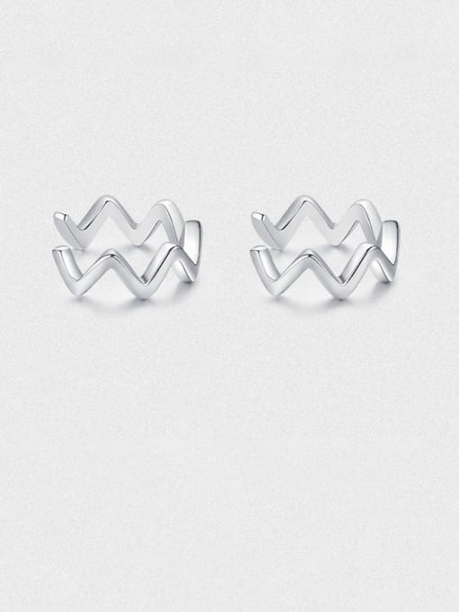 silver 925 Sterling Silver  Minimalist Waves C shape Clip Earring