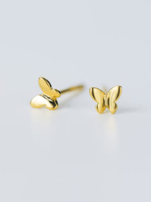 golden Trendy Gold Plated Butterfly Shaped Silver Stud Earrings