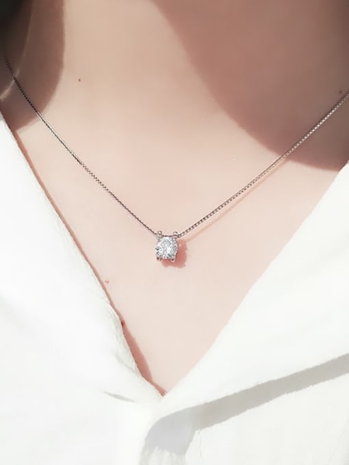 S925 Sterling Silver personalized single diamond necklace - 1000072665