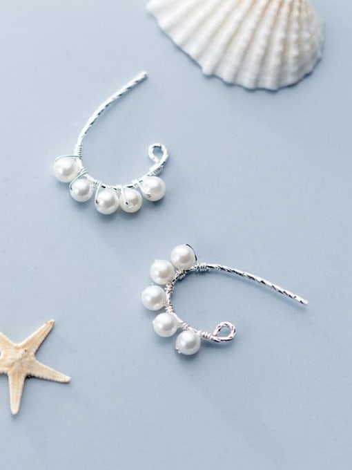 Rosh 925 sterling silver imitation pearl Irregular minimalist hook earring 1