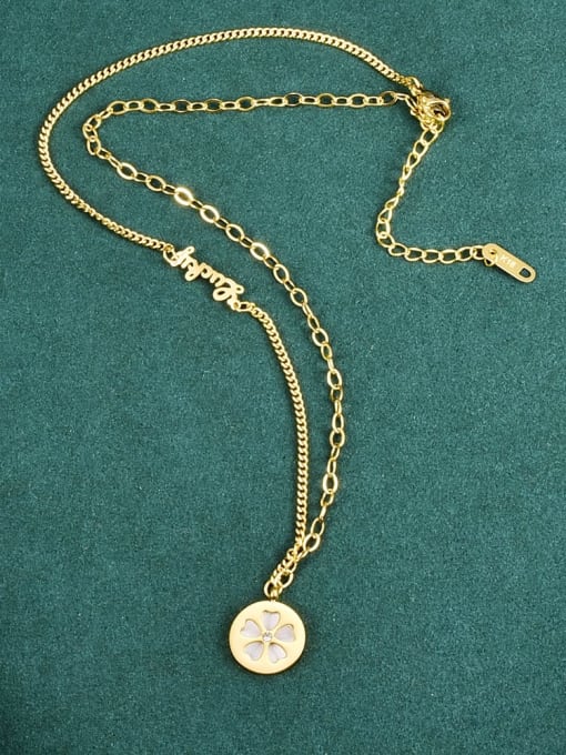 A TEEM Titanium Steel Shell Flower Vintage Round Pendant Necklace