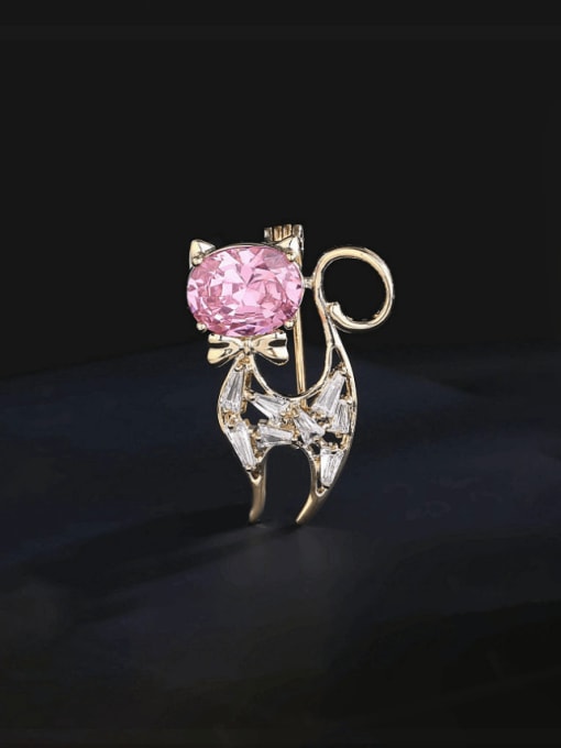 Pink Brass Glass Stone Icon Cute Brooch