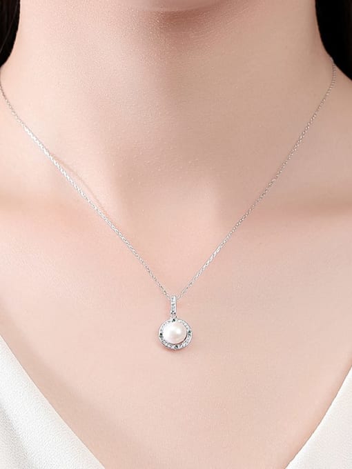 CCUI 925 Sterling Silver Imitation Pearl Geometric Dainty Necklace 1