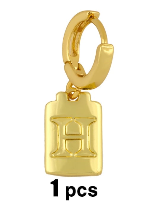 H Brass  Minimalist Simple Square Glossy 26 Letter Huggie Earring(single)
