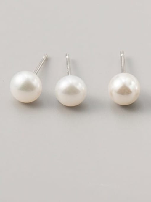 XBOX 925 Sterling Silver Freshwater Pearl Round Minimalist Stud Earring 0