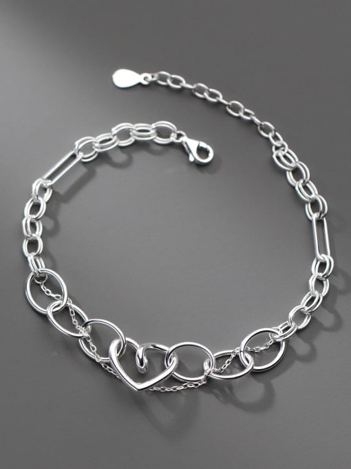 Rosh 925 Sterling Silver Hollow Heart Minimalist Strand Bracelet 0