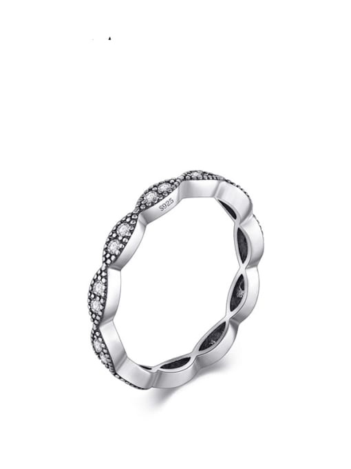 RHR377 925 Sterling Silver Cubic Zirconia Heart Minimalist Band Ring
