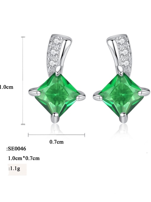 CCUI 925 Sterling Silver Cubic Zirconia Green Geometric Minimalist Stud Earring 1