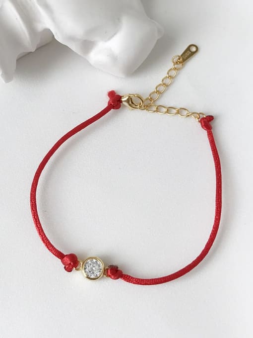 Boomer Cat 925 Sterling Silver Cubic Zirconia Red Rope  Bracelet 0