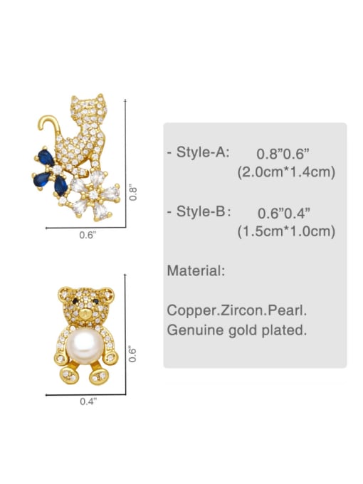 CC Brass Cubic Zirconia Animal Cute Bear Stud Earring 4