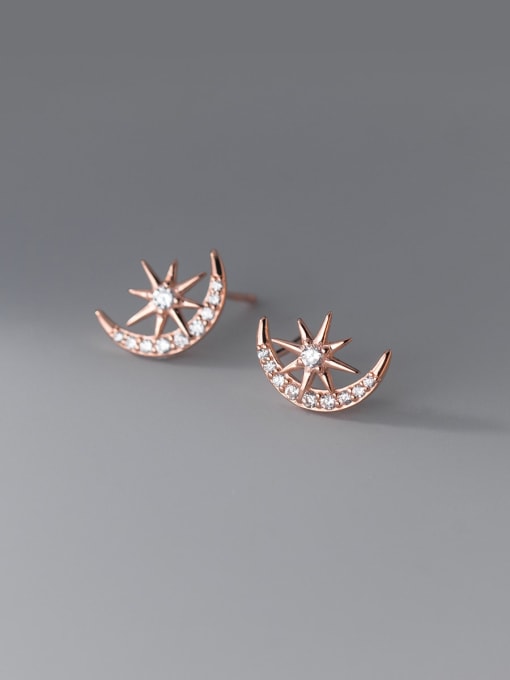 rose gold 925 Sterling Silver Cubic Zirconia Moon Dainty Stud Earring