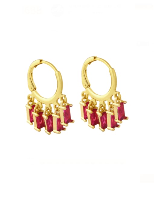 Rose red Brass Cubic Zirconia Tassel Vintage Huggie Earring
