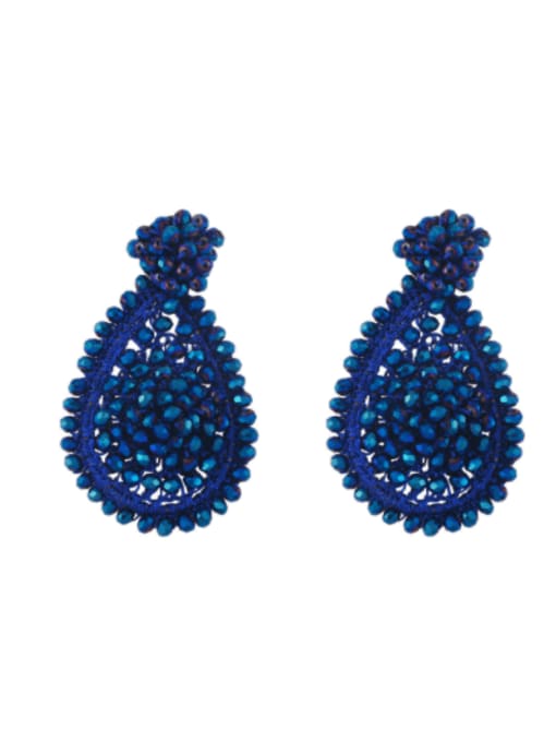 blue Brass Bead Water Drop Bohemia Hand-woven Drop Earring