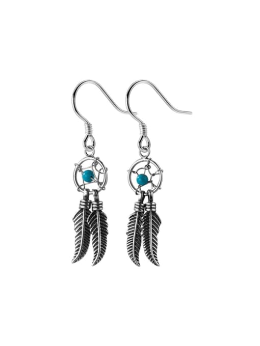 Rosh 925 Sterling Silver Turquoise Feather Vintage Hook Earring