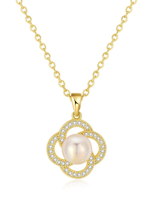 094 Steel Chain Copper Pendant Brass Cats Eye Flower Minimalist Necklace