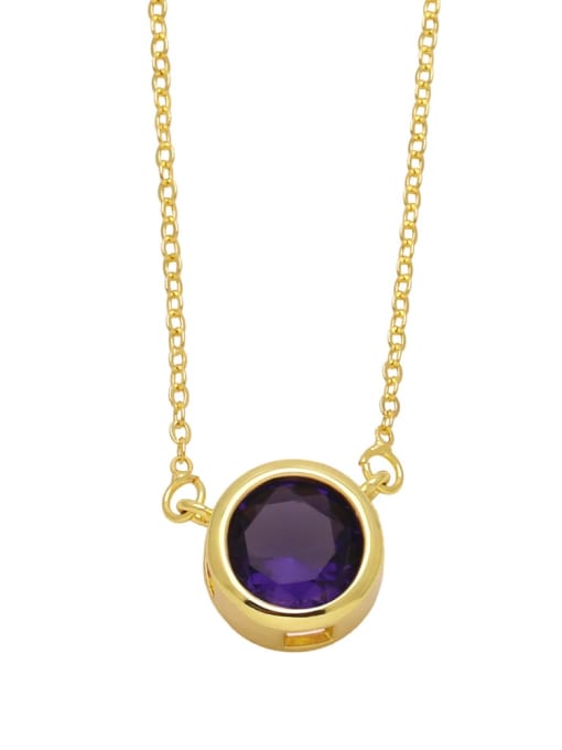 purple Brass Glass Stone Round Minimalist Necklace