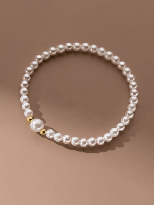gold 925 Sterling Silver Imitation Pearl Geometric Minimalist Beaded Bracelet
