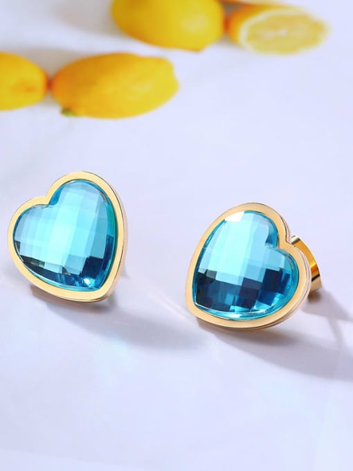 CONG Stainless steel Glass Stone Heart Minimalist Stud Earring 3