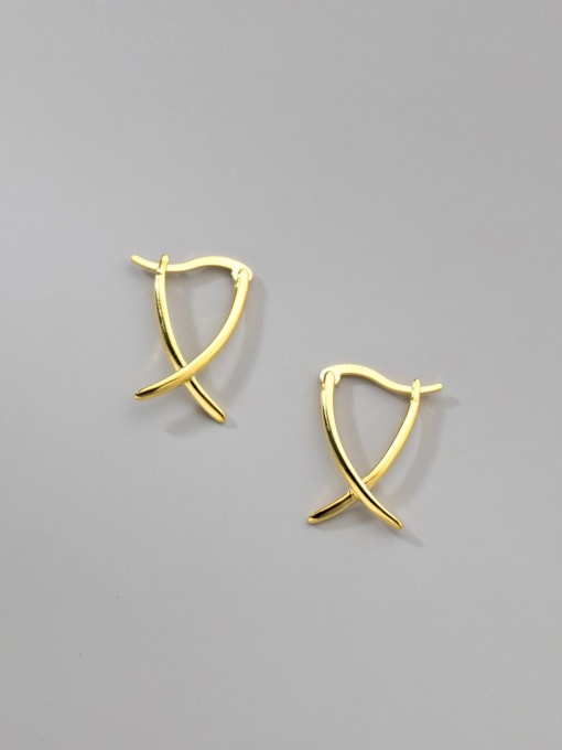 Gold 925 Sterling Silver Line  Cross Minimalist Stud Earring